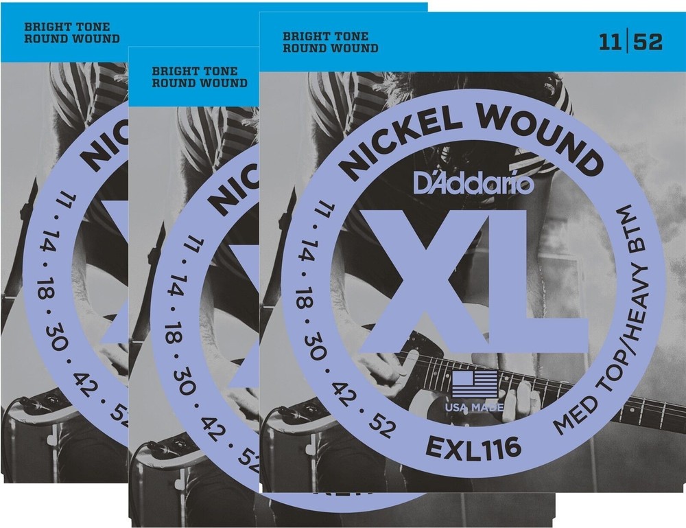 D'Addario Guitar Strings 3 Sets Electric EXL116 Medium Top/Heavy Bottom