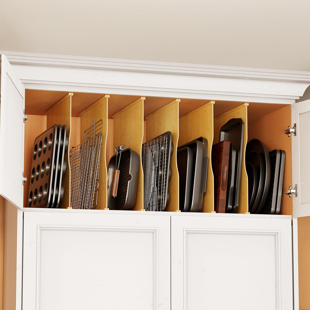 Spaceaid 6 Pack Tray Dividers for Cabinets, Bamboo Kitchen Cookie Baking Sheet O