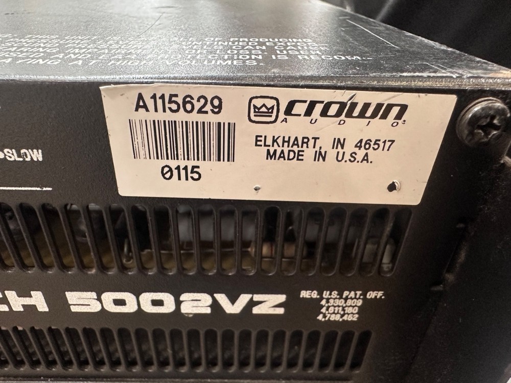 Crown Macro-Tech 5002VZ 2 Channel Power Amplifier - Tested & Working (#5629)