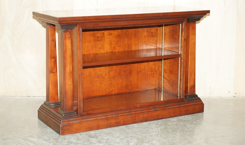 REH KENNEDY HARRODS LONDON SOLID MAHOGANY OPEN PILLARED DWARF LIBRARY BOOKCASE