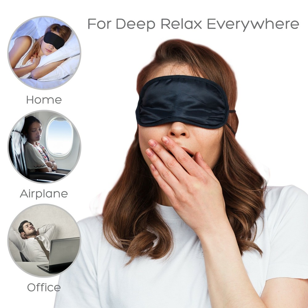 100% PURE SILK SLEEP MASK ADJUSTABLE STRAP BLACK BLINDFOLD COMFORTABLE COVER