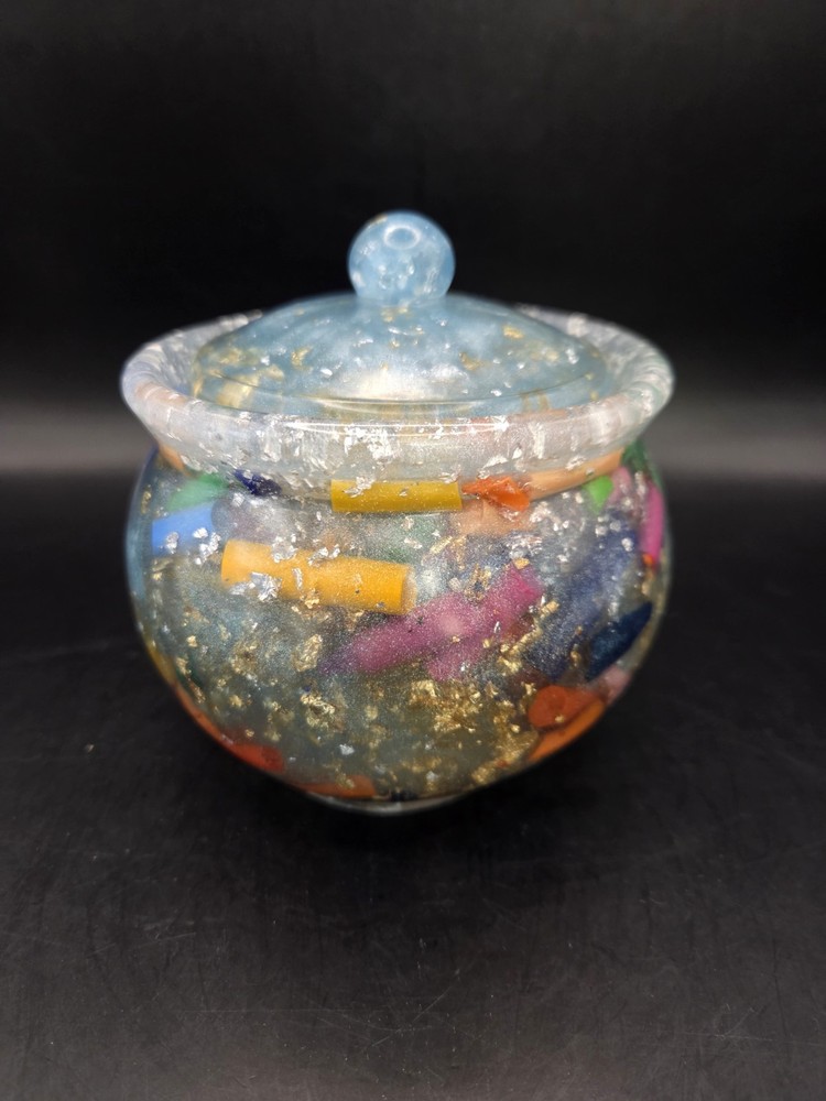Handcrafted Resin Storage Container With Lid Crayons Glitter