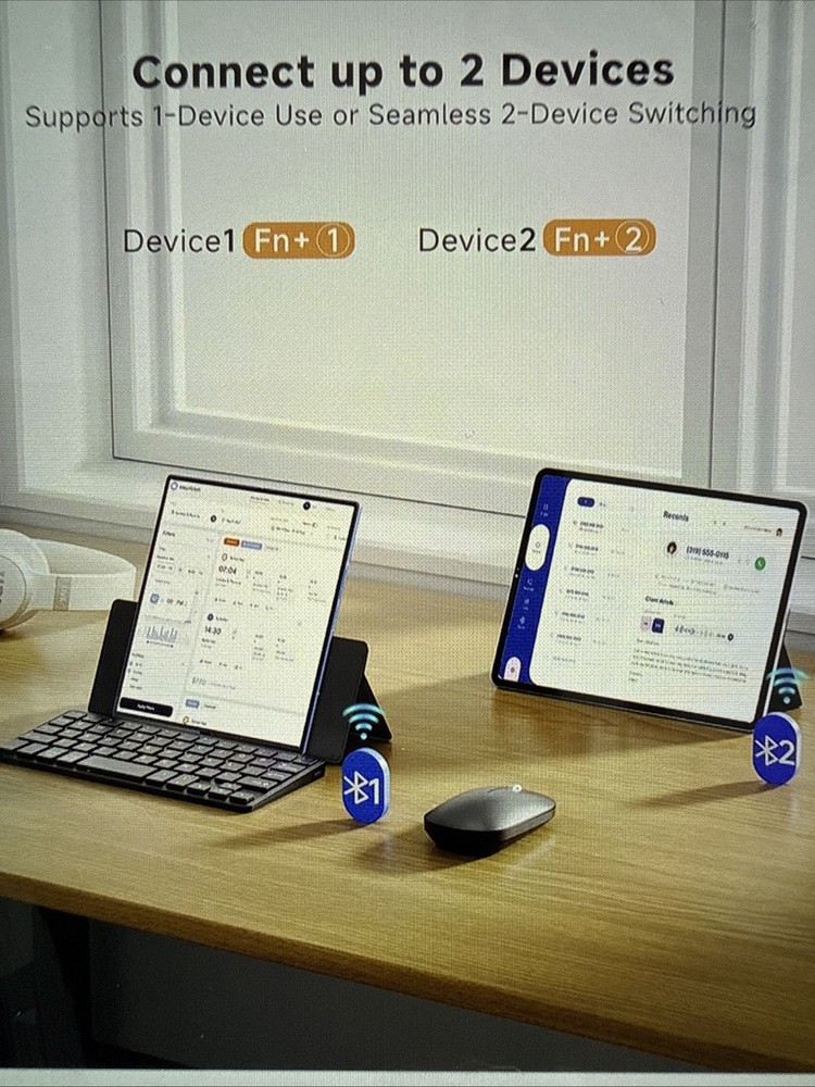 Ultra-Compact Keyboard & Mouse, Android/iOS, Dual-Bluetooth, Kickstand, Leather