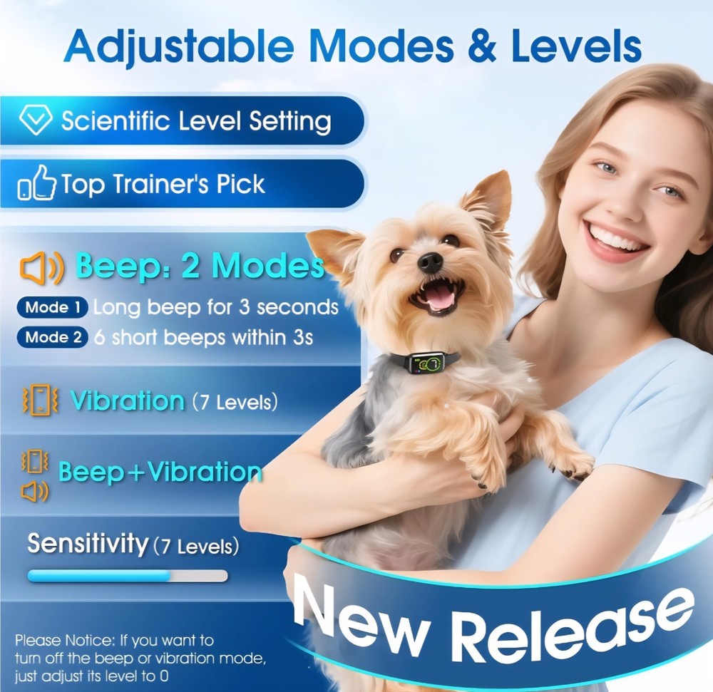 Smart Anti-Bark Dog Collar – Adjustable, Waterproof, Safe Training + USB-C Cable