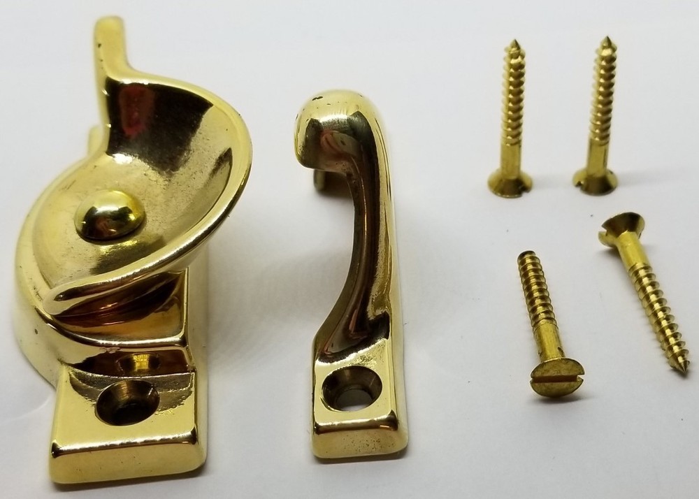 Decorative Solid Polished Brass Heavy Duty Spring Loaded Window Sash Lock Square