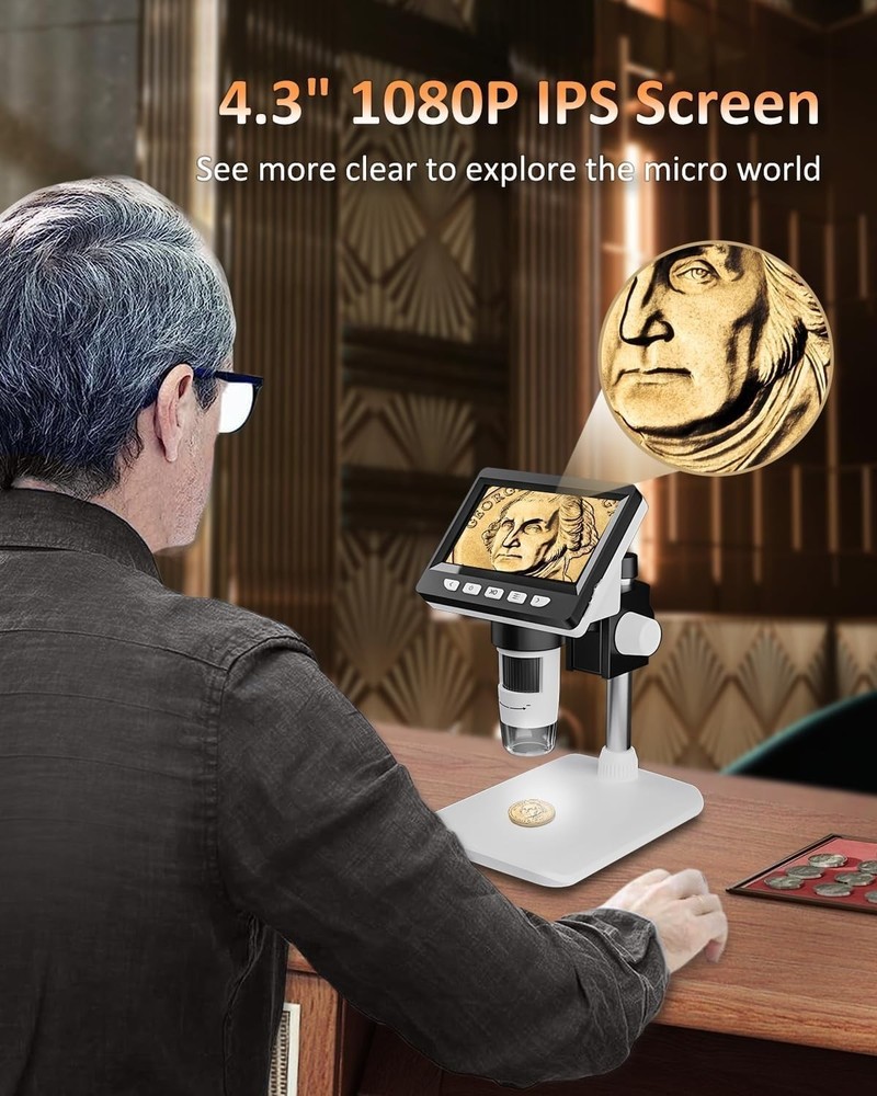 Coin Microscope 1000X 4.3'' LCD Digital Microscope with Screen USB HD