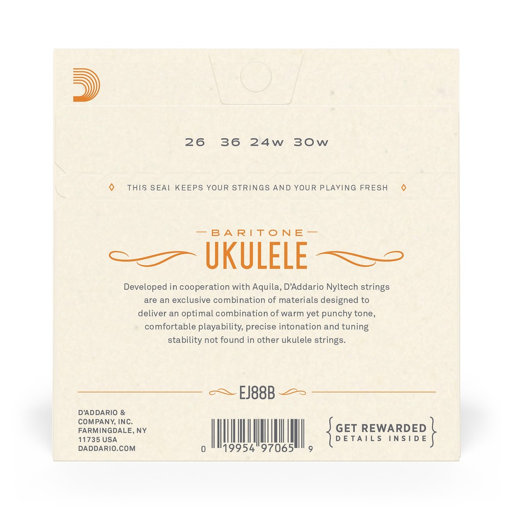 D'Addario EJ88B Nyltech Baritone Ukulele Uke Strings DGBE Tuning