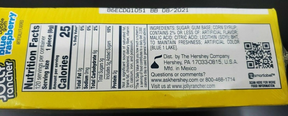 1x Box Bubble Yum Jolly Rancher Blue Raspberry Chewing Gum Bulk