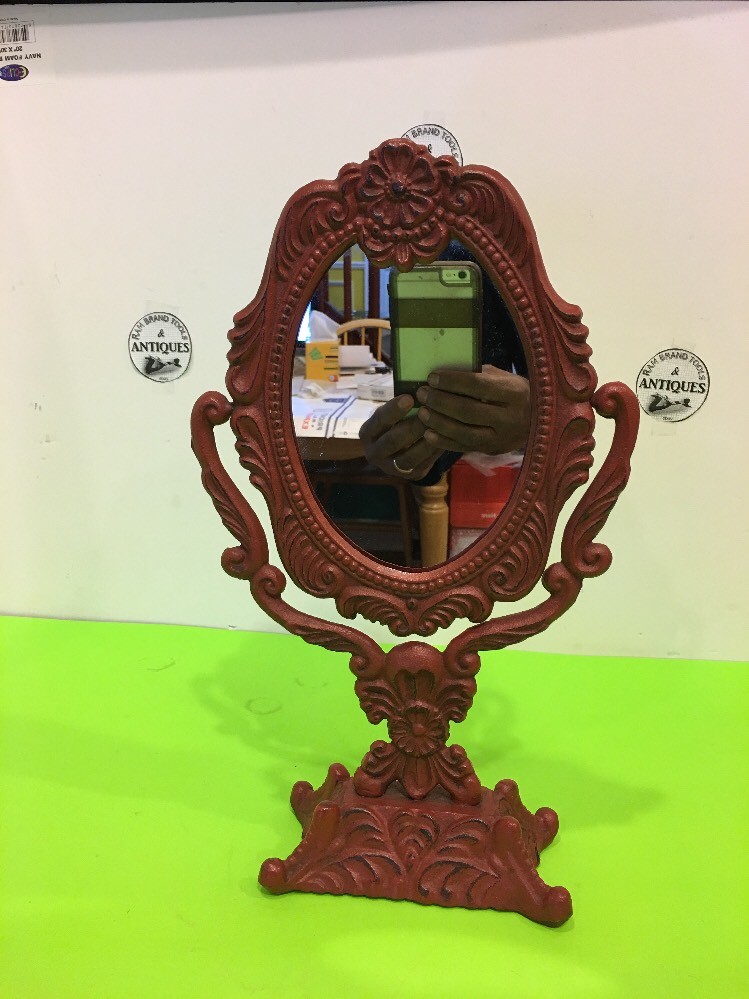 -Vintage Ornate Cast Iron Vanity Tilting Mirror.