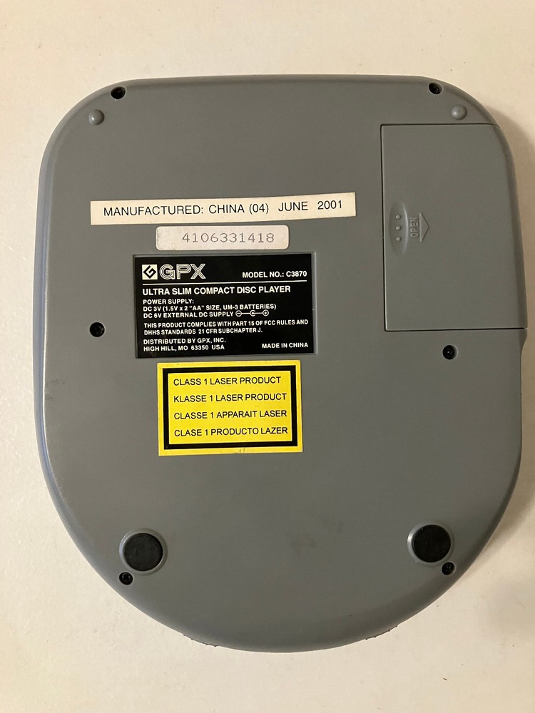 Vintage GPX Silver C3870 Portable CD Compact Disc Player Untested