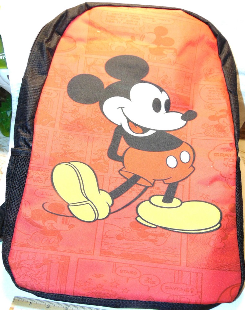 New Mickey Mouse BackPack RED Black Padded strap Adjustable Water Bottle pocket