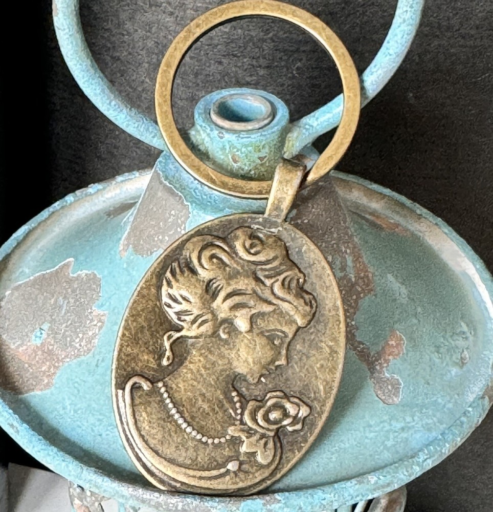Bronze Cameo Key Chain. Victorian Lady.