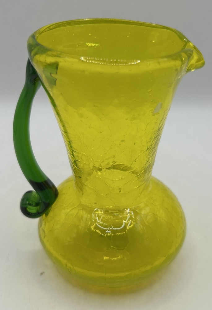 Crackle glass creamer with applied handle