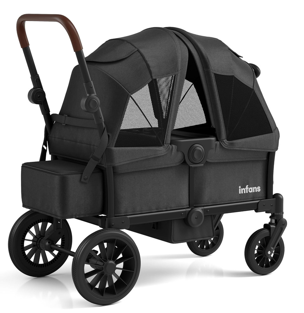 Wagon Stroller for 2 Kids, Collapsible Adjustable Push Pull Handle Bar, 2 Seater