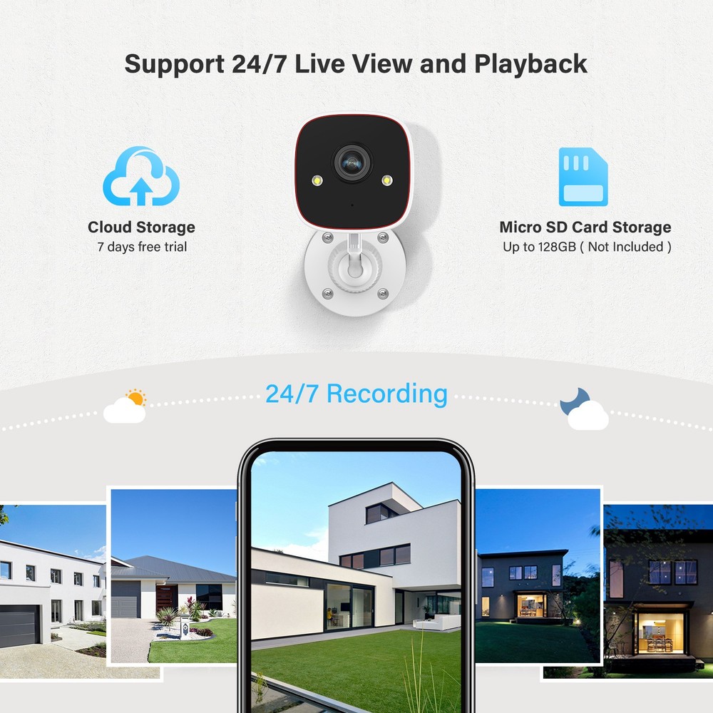 4-Pack 2.4G WiFi 3MP Security Camera System Smart Outdoor Color Night Vision