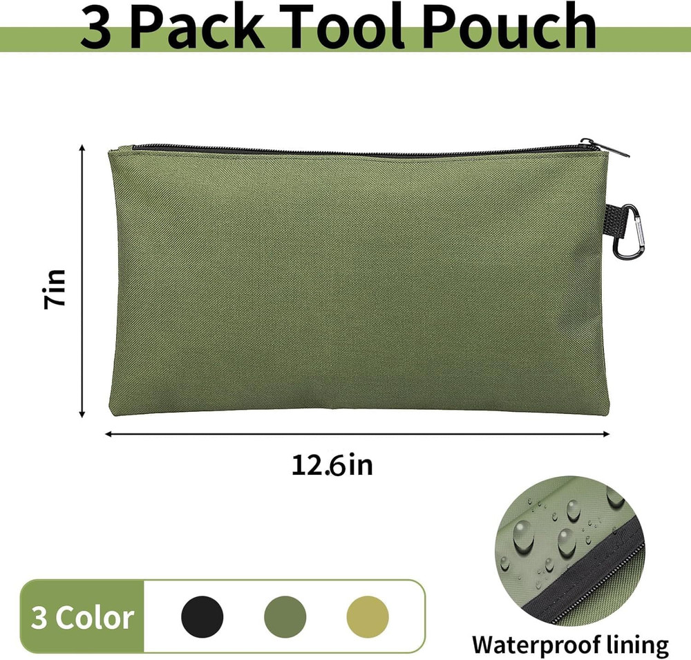 3 Pack Tool Pouch, Premium Small Tool Bag, Multipurpose Zipper Pouches