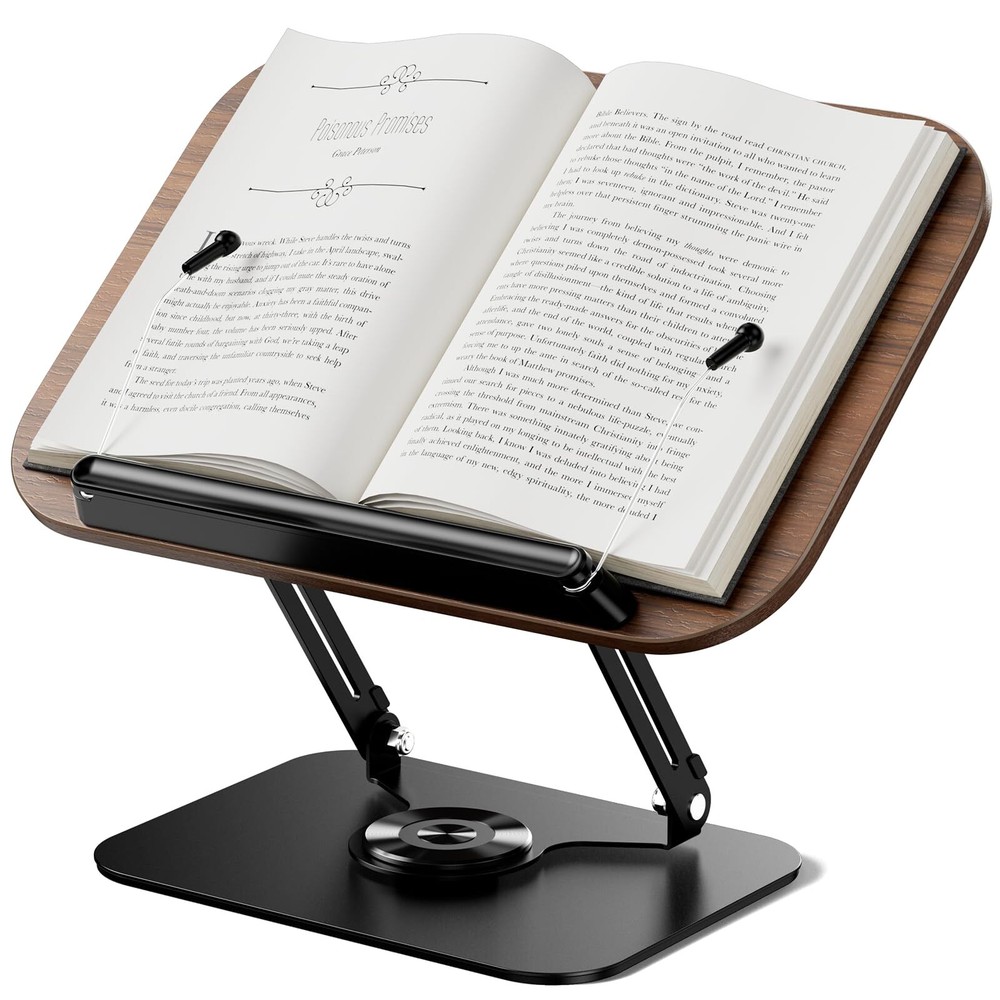Book Stand for Reading Adjustable Book Holder with 360° Rotating Base Foldabl...