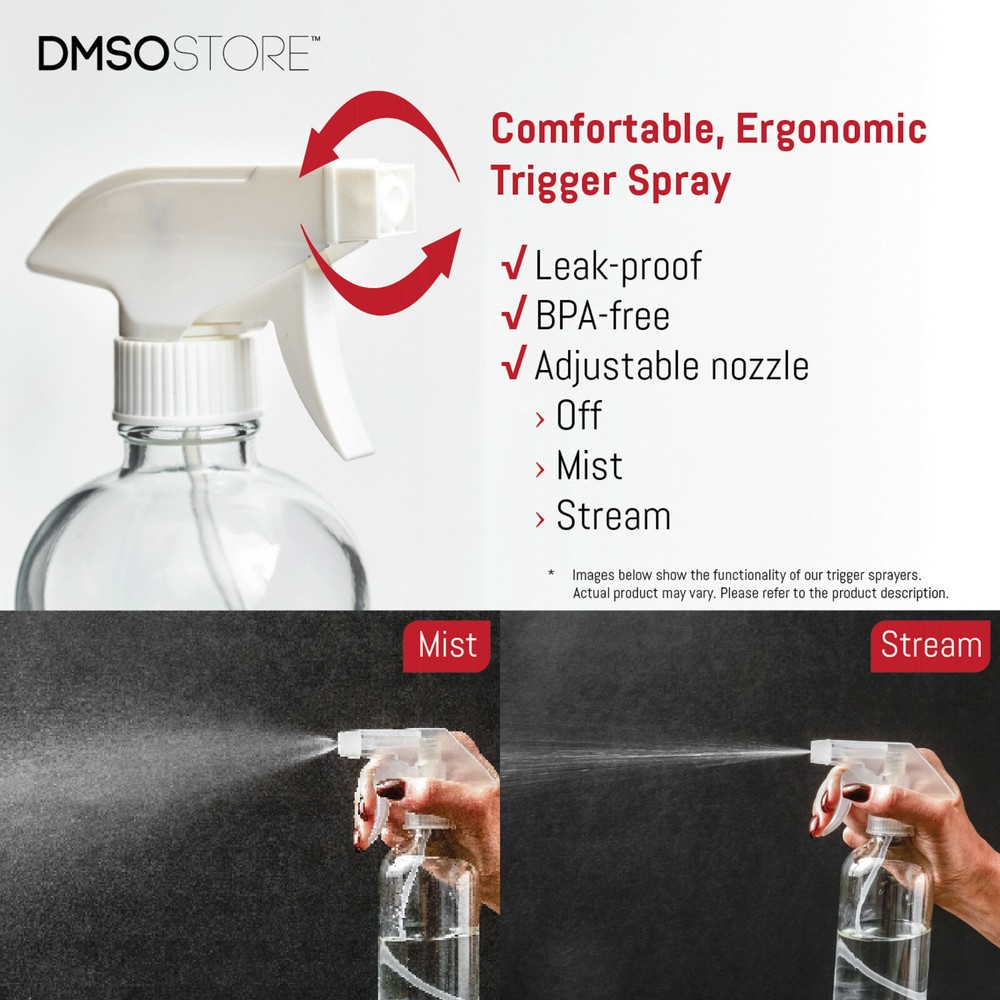 DMSOSTORE 8 oz. Glass Spray Bottles 2 Pack w/ White Trigger Sprayer, Adjustable