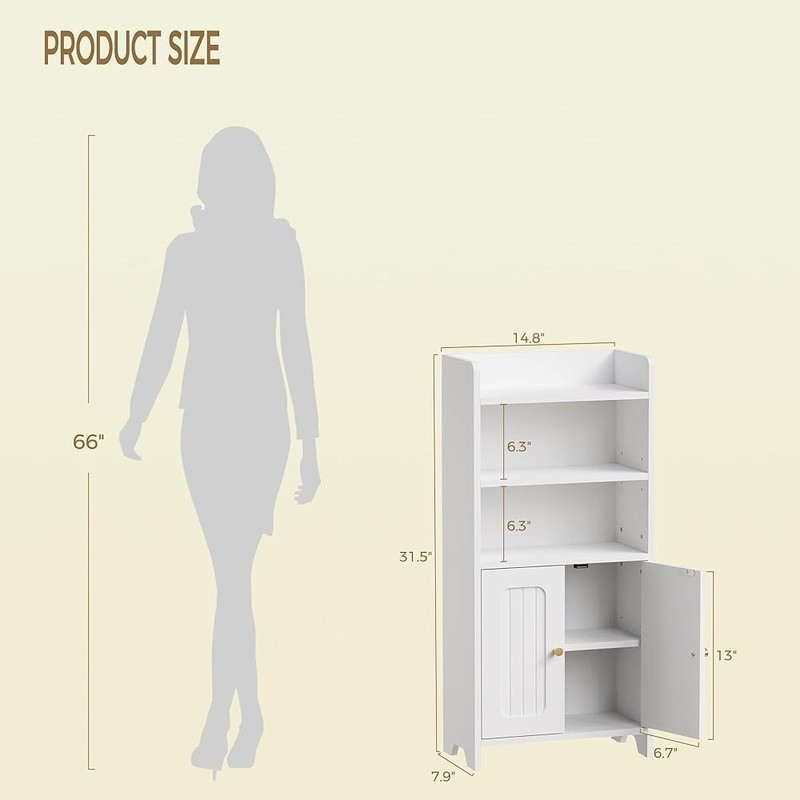 Narrow Bathroom Storage Cabinet Adjustable Shelves Space Saving Organizer Unit