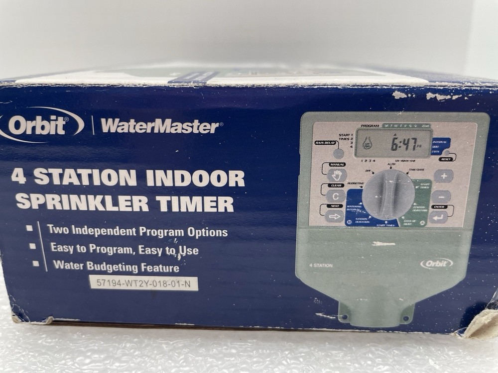 ORBIT WATER MASTER 4 STATION SPRINKLER TIMER DUAL PROGRAMS LCD INDOOR MOUNT