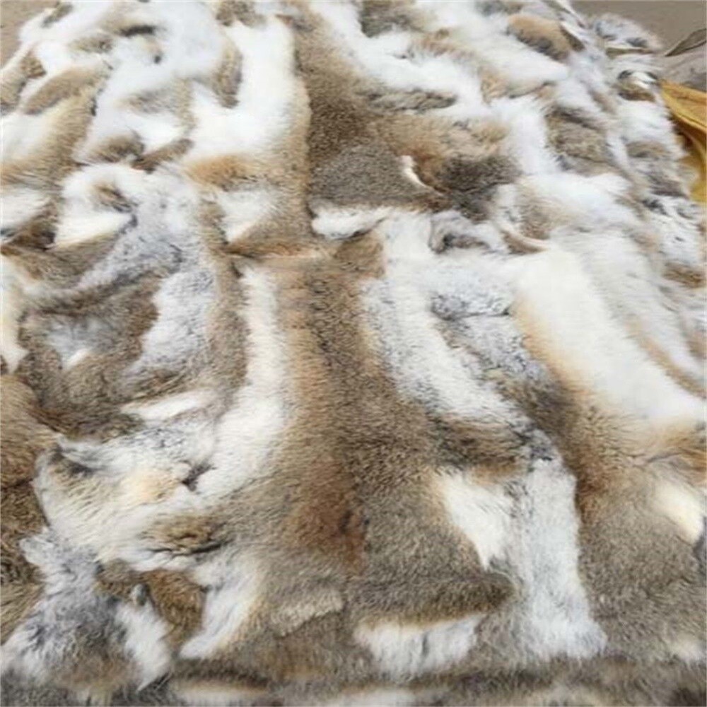Real Rabbit Fur Throw Patchwork Blanket Winter Soft Warm Leather 43.3" X 21.6"