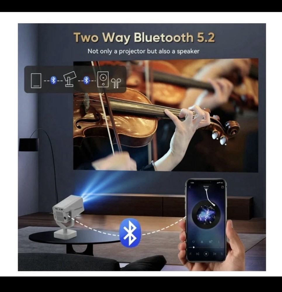 GCZ Mini Projector with WiFi and Bluetooth, 1080P Supported Smart Projector, And