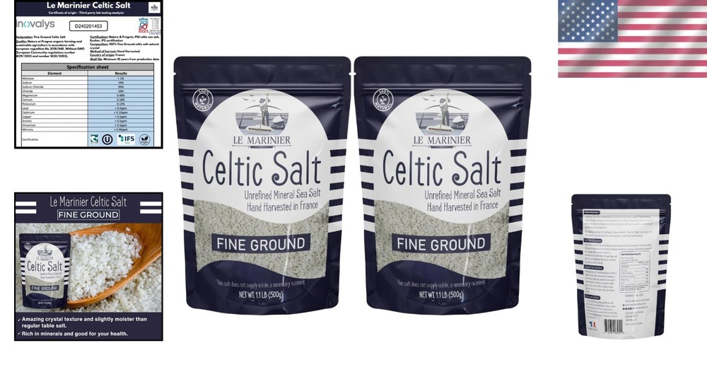 Fine Ground Celtic Salt - 100% Natural, 2 Pack
