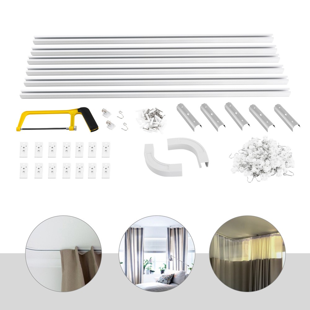 12ft-18ft Ceiling Curtain Track Set Ceiling Mount Room Divider Rail with Hooks