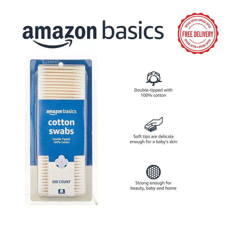 Q Tips Original Cotton Swabs 500 count Includes 500 Amazon Basics Cotton Swabs s