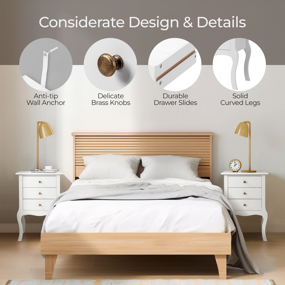 European Bedside Table Three Pumps White