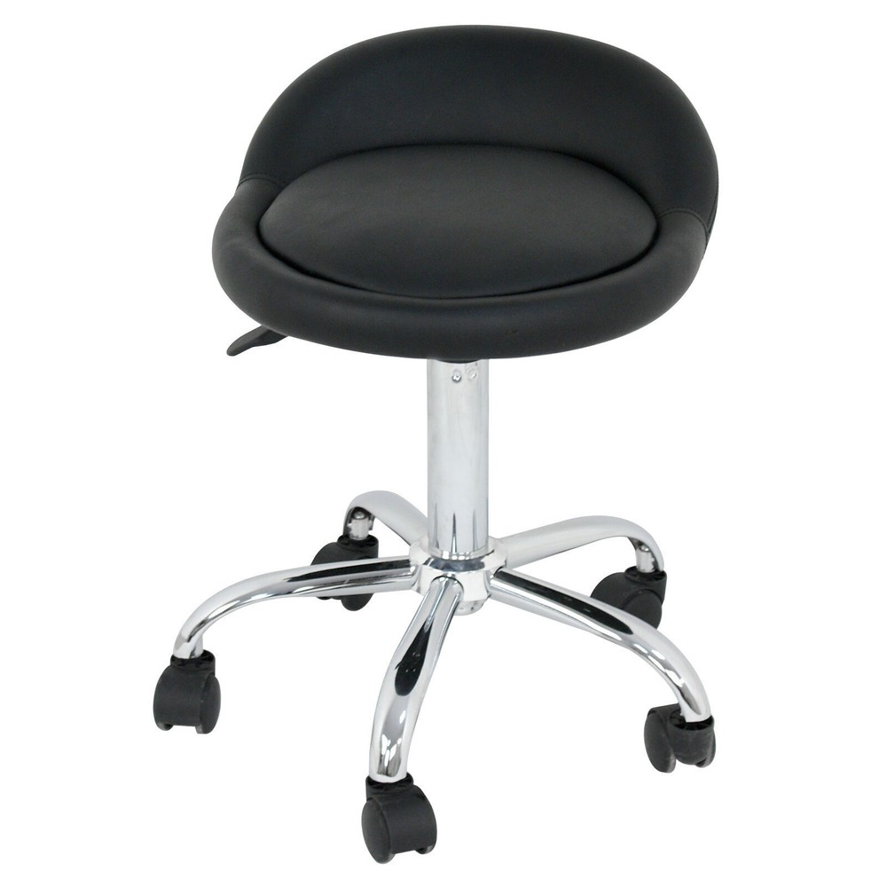 Rolling Stool Adjustable Height Hydraulic Swivel Salon Stool with Backrest Black