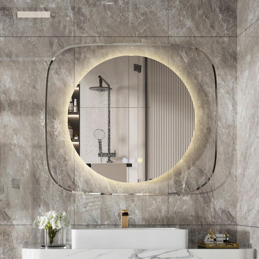 LED Bathroom Mirror with Clear Glass Frame Backlit Hanging Makeup vanity Mirrors
