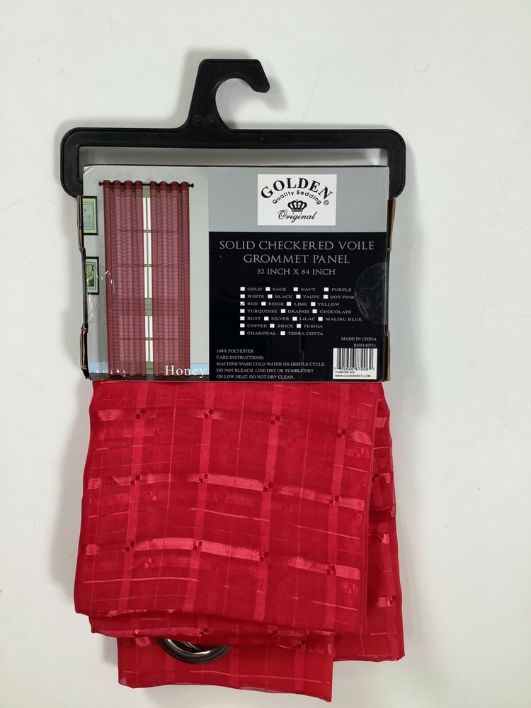 Golden Original Red Solid Checkered Voile Grommet Window Panel 52x84 NEW!