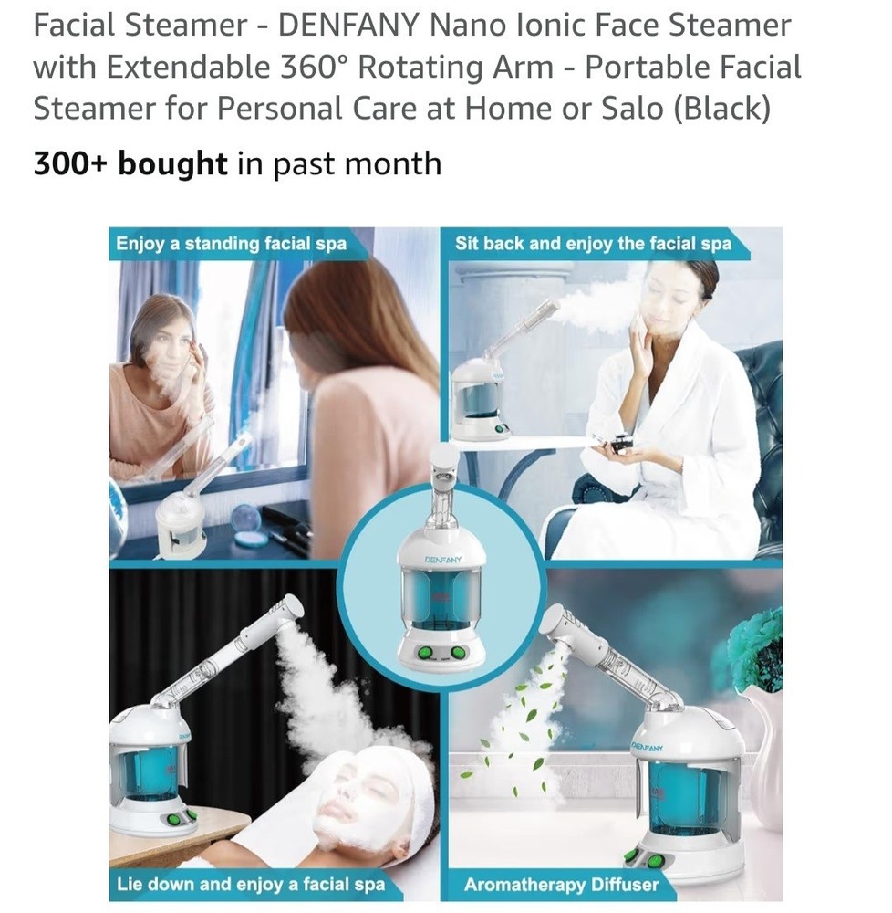 Facial Steamer DENFANY Nano Ionic Face Steamer with Extendable 360° Rotating Arm