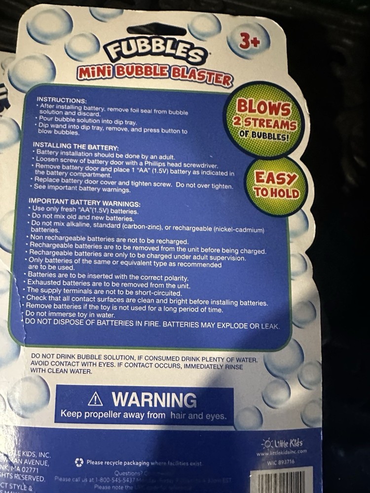 Fubbles Mini Bubble Blaster & Solution-Ages 3+ NEW Set Of 3!