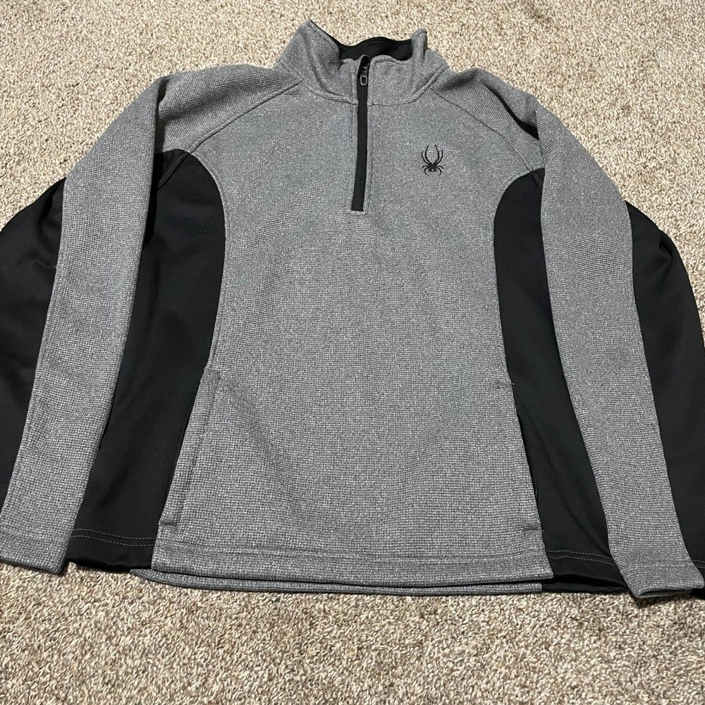 Spyder Gray Black Pullover Jacket Mens Medium M Half Zip Logo Athletic