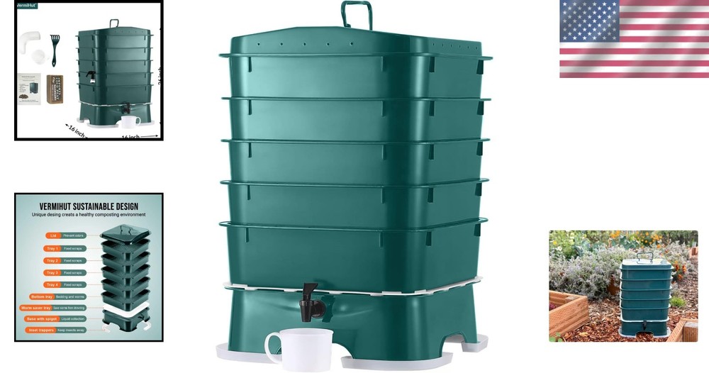 Plus 5 Tray Worm Composter Dark Green