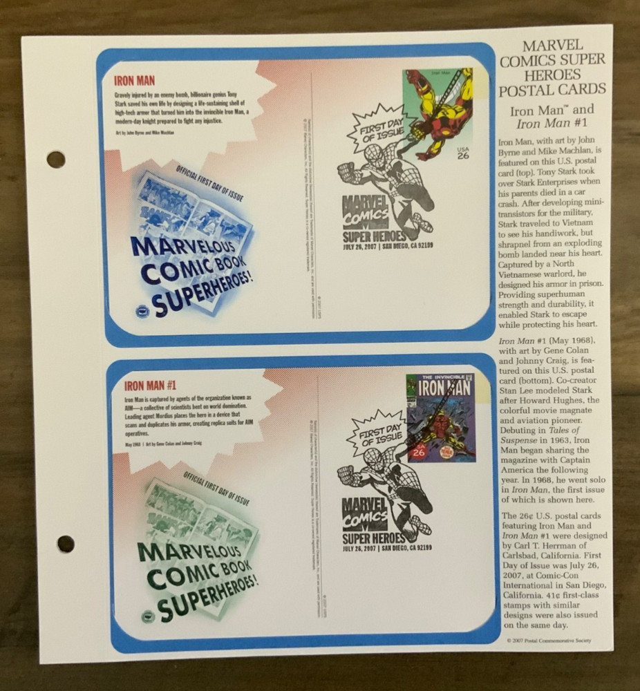 2007 First Day Issue -Post Cards. Marvel Super Hero’s (20 post cards)