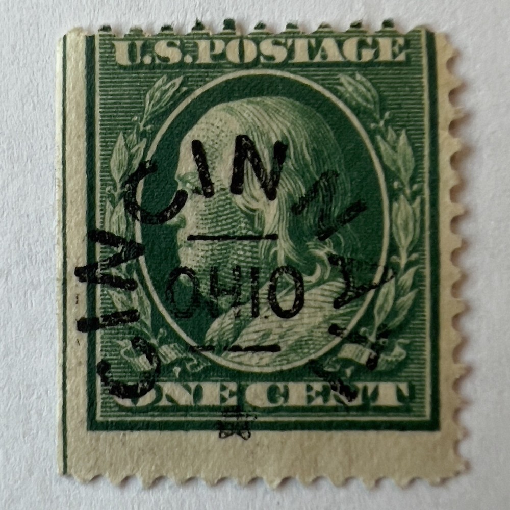 ERROR US 1C MH GUIDED LINE STAMP CINCINNATI OHIO, STAR NOT COMPLETELY FILLED IN