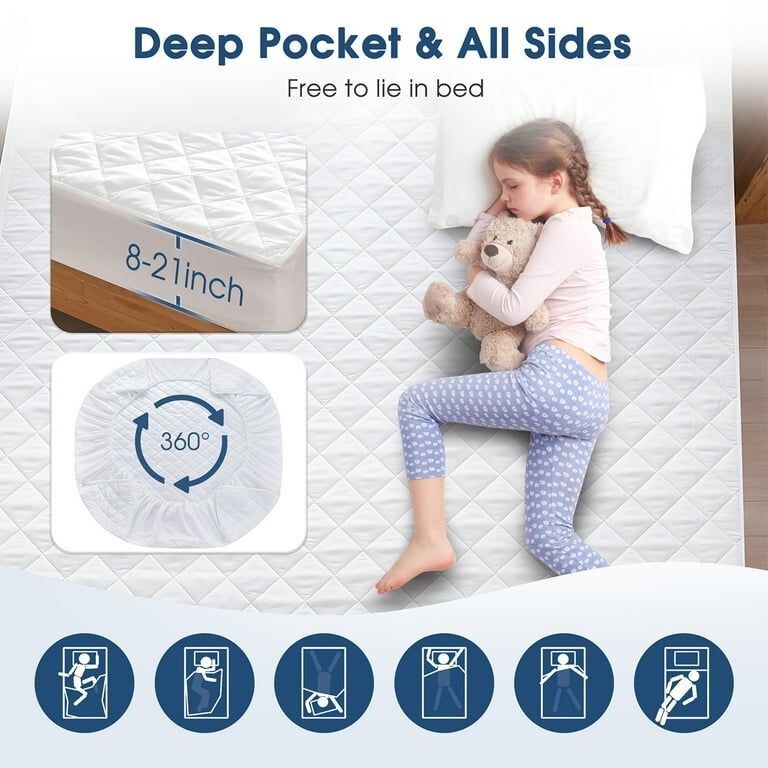 3 Layer Quilted Waterproof Mattress Hypoallergenic Protector Cover Elastic