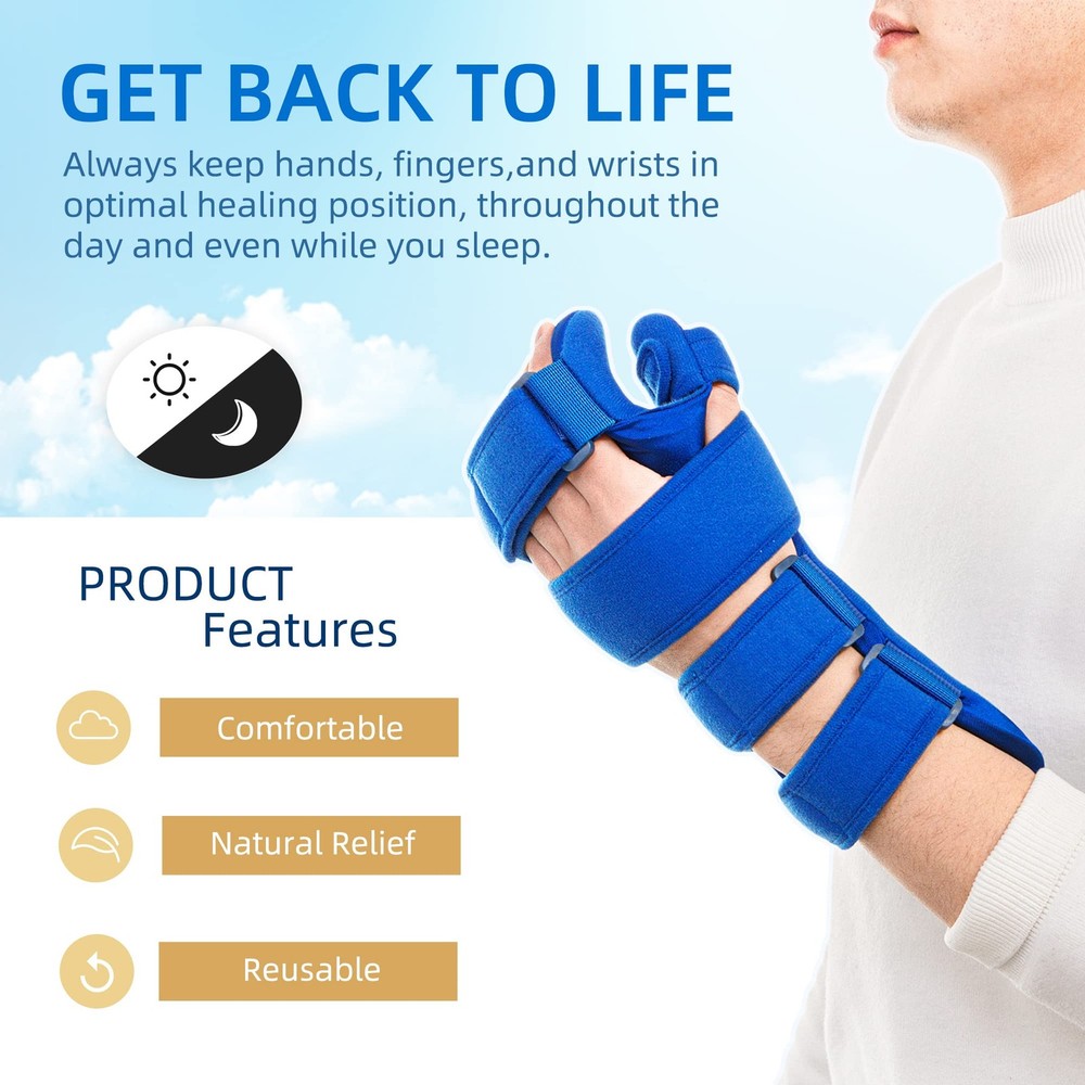 Fanwer Resting Hand Splint, Stroke Therapy One Size, Medium Right