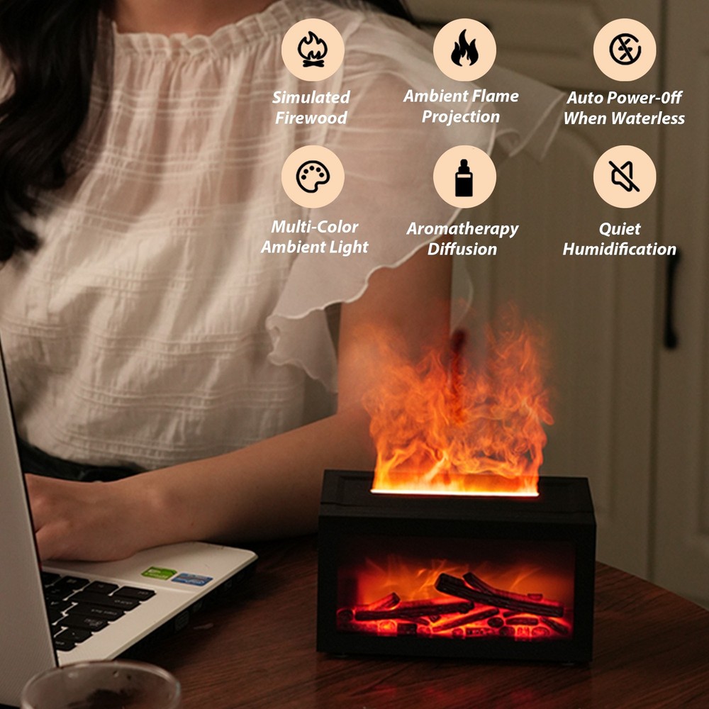 7 Color Fireplace Aroma Diffuser Flame Home Mist Humidifier Mute Work
