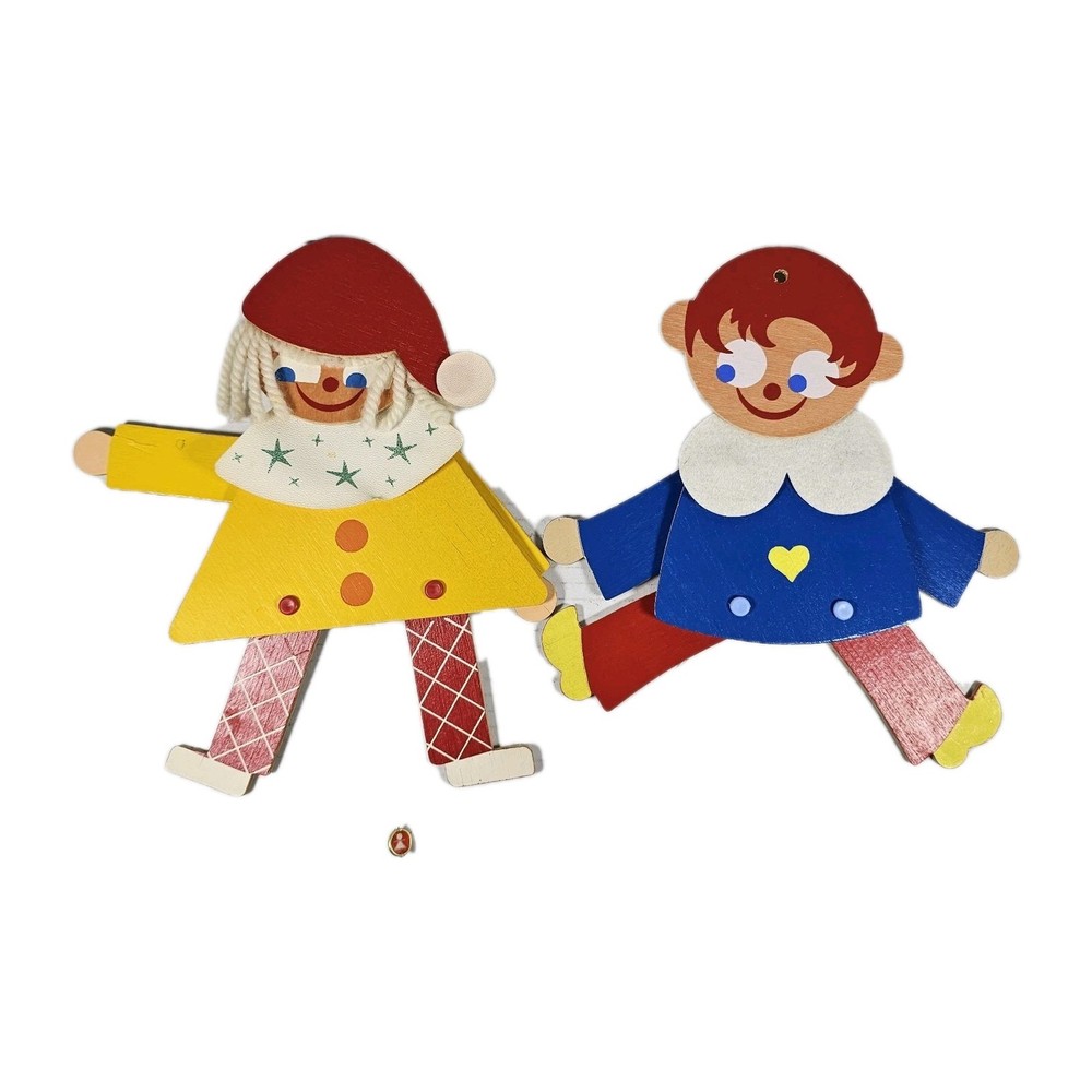 Vintage Wood Pull String Toy Clown - Made In Germany
