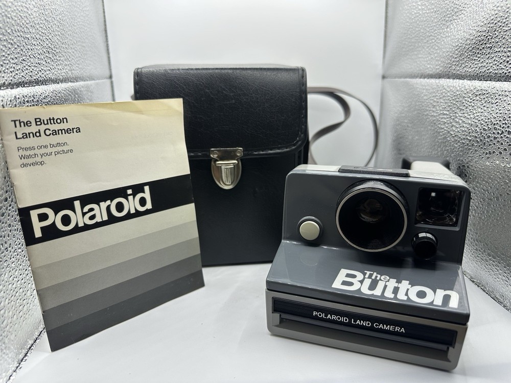 Vintage Polaroid Land Camera  “The Button”,  Strap, Case, Flash Bar “Untested”