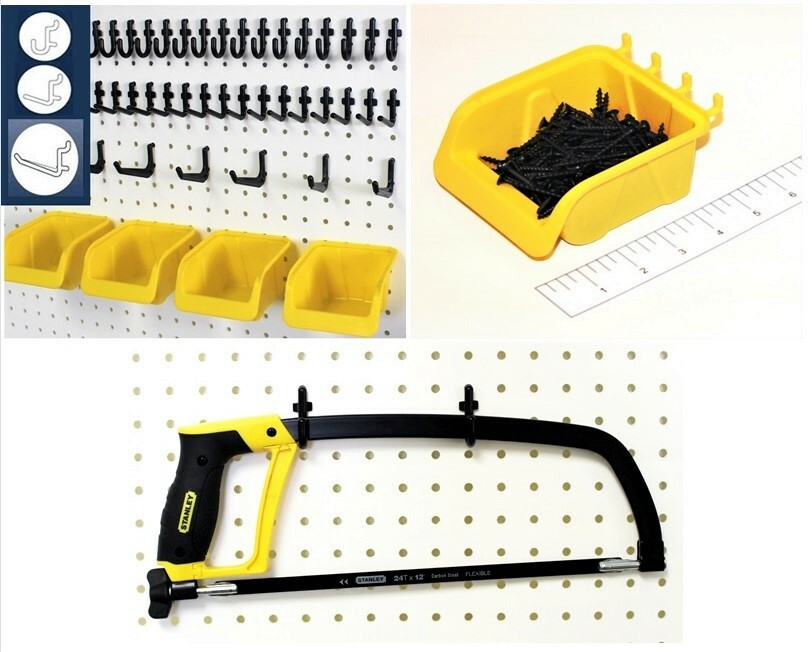 WallPeg 43 Kit -Peg Hooks & Plastic Bins - Organize Tools Crafts Garage & More