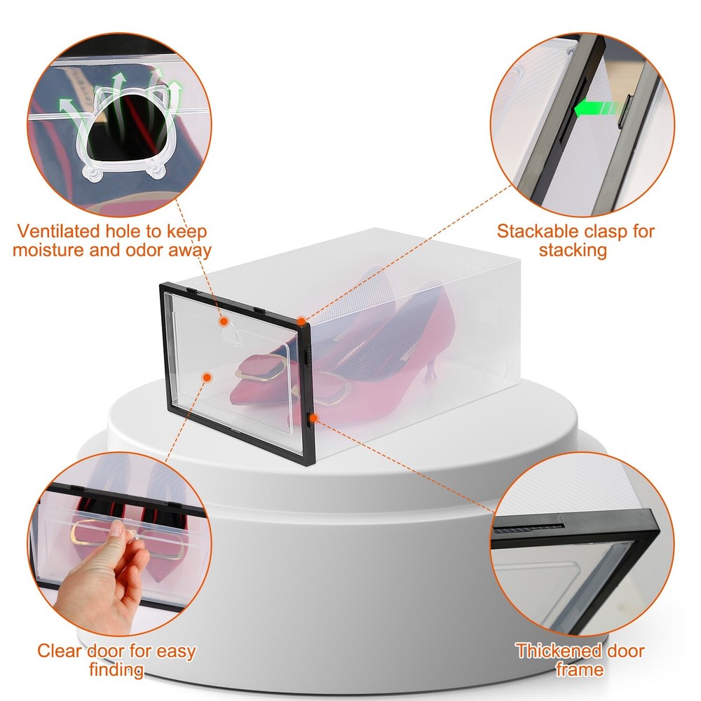 6-18 Pcs Foldable Stackable Shoe Box Storage Plastic Transparent Clear Organizer