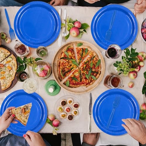 100PCS Paper Plates Disposable Party Tableware Set Includes 7in & 9in Blue