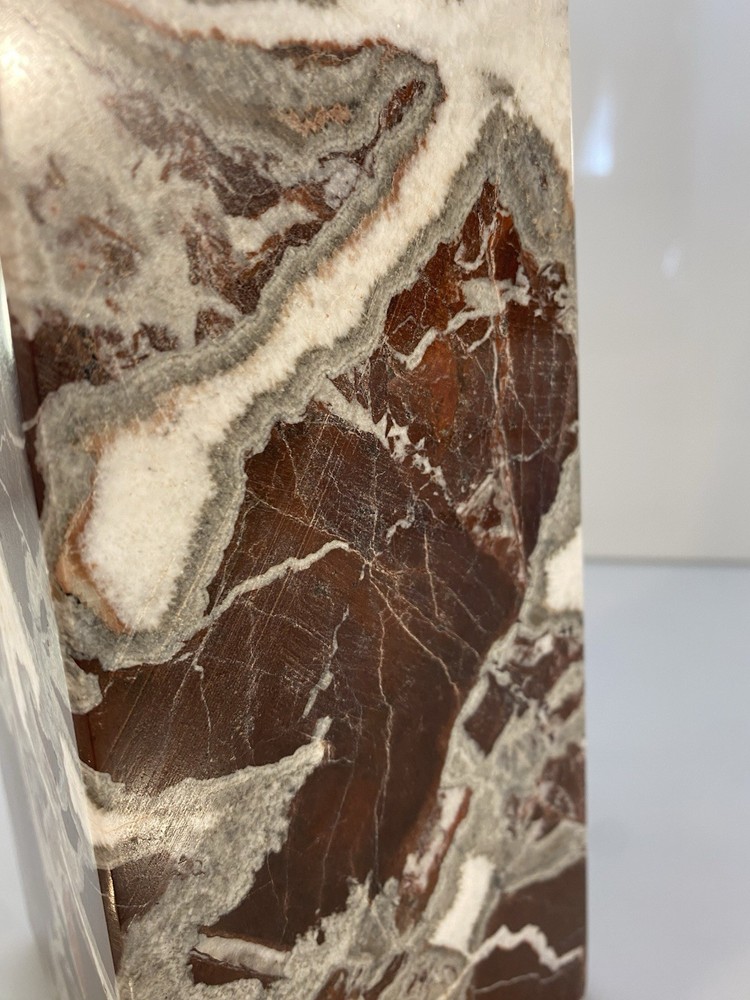 Decorative Oversized Rosso Levanto Marble Natural Stone Solid Obelisk 18” Tall