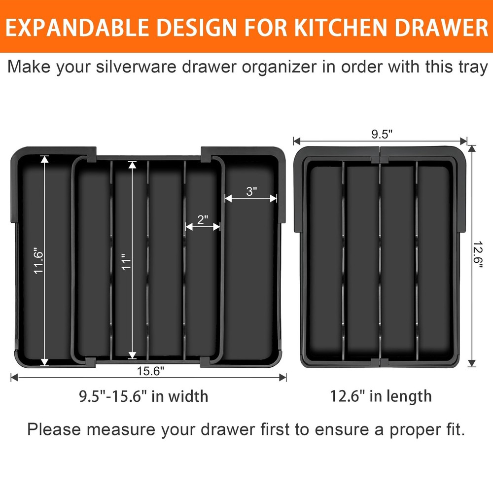 Kitchen Silverware Organizer for Drawer - Expandable Silverware Drawer Organi...