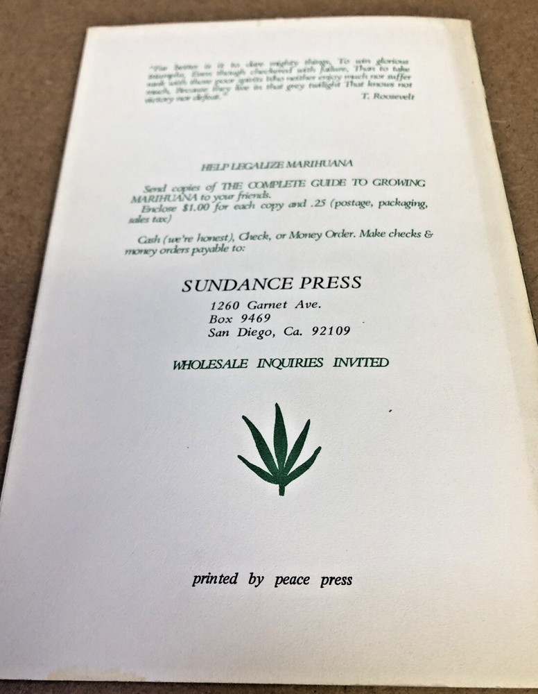 The Complete Guide To Growing marijuana Sundance Press 1969 Mint